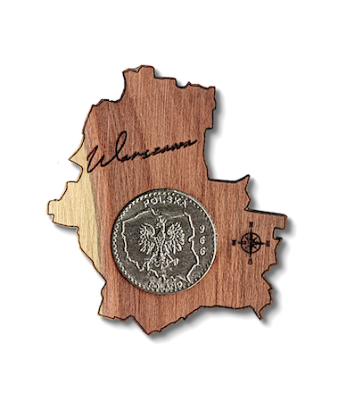 Miasto Warszawa Drewniany magnes pamiatkowy na lodówkę z moneta pamiatkowa hurtownia producent magnesów pamiątkowych