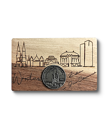 Wrocław Drewniany magnes na lodówkę z moneta pamiatkowa hurtownia