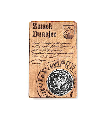 Zamek Dunajec magnes na lodówkę, magnes pamiątkowy drewniany z monetą
