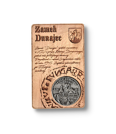 Zamek Dunajec magnes na lodówkę, magnes pamiątkowy drewniany z monetą z drewna pieniny